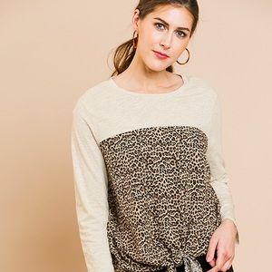 Umgee Long Sleeve  Animal Print Top with Front Tie